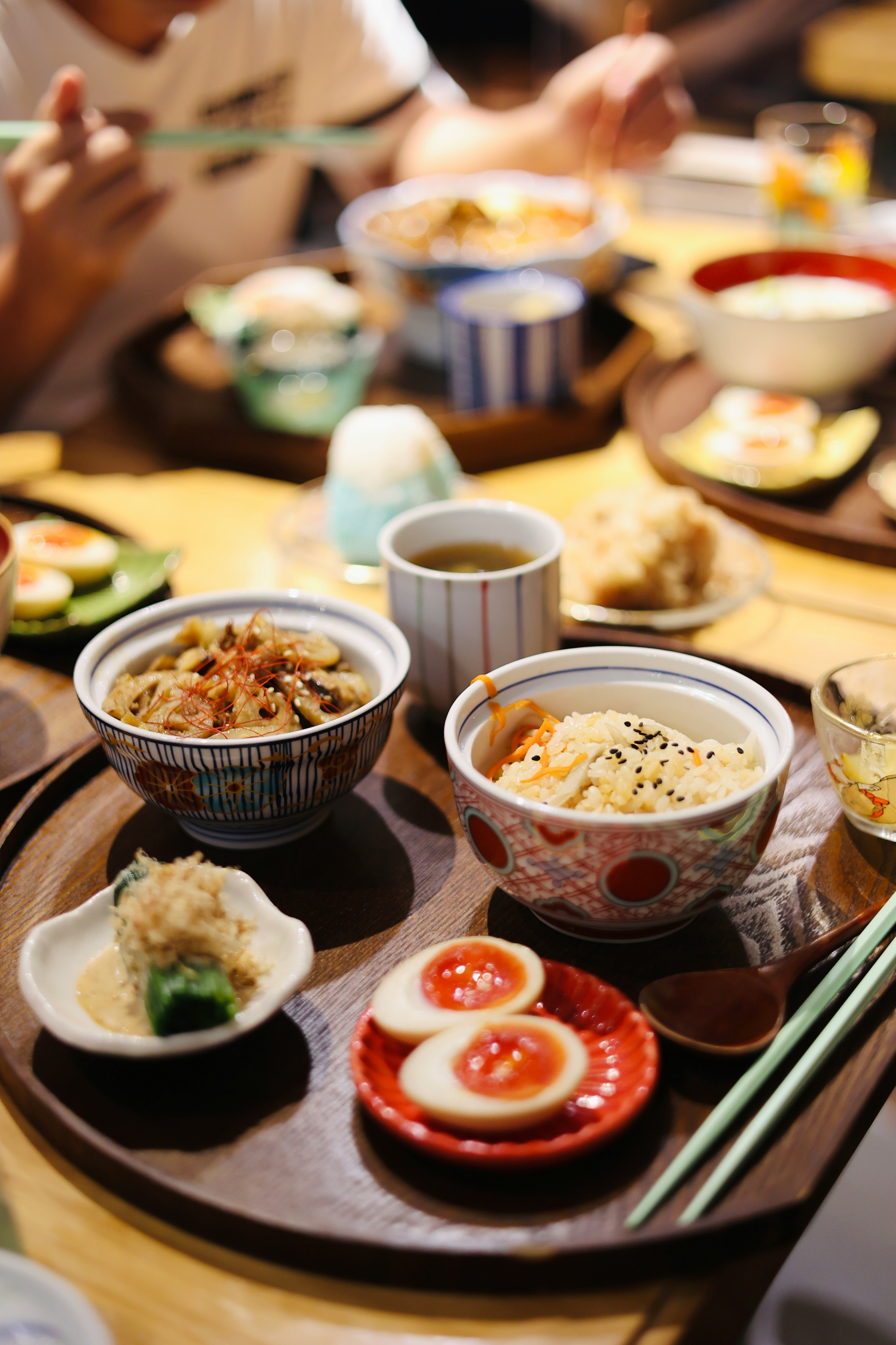 A set of Japanese food dishes on a plate