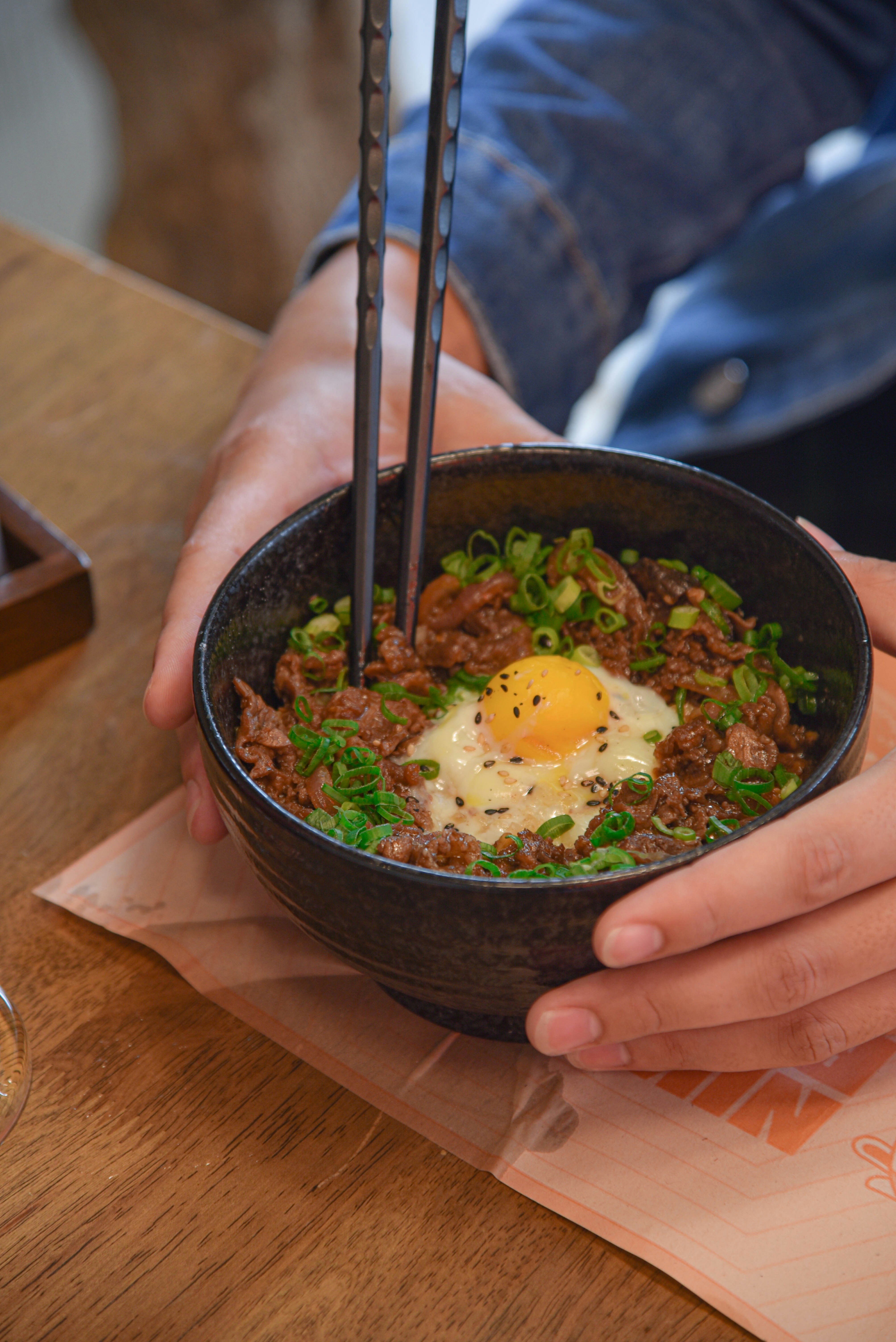 Gyudon with an egg on top